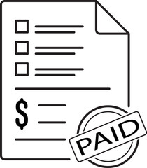 Minimalist Invoice Paid Stamp Icon &ndash; Line Art Billing Document with PAID Label