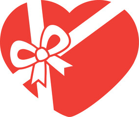 Red Heart Gift Icon with Ribbon Bow for Valentine&rsquo;s Day, Love, and Romantic Celebrations
