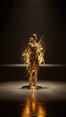 Golden Abstract Human Figure 3D Art Digital Art Fluid Design. Concept featuring gold, abstract, human figure, 3d art, digital art.