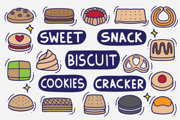 set of biscuit doodle with color good for background, wallpaper, element design, sticker, etc
