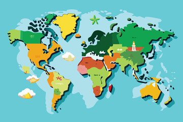 International world map global geography illustration