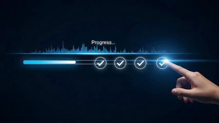 Digital audio equalizer with hand interaction modern music production and sound wave visualization concept