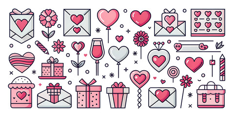 Pink and white heart shaped Valentine's Day on white isolated on a transparent background gifts