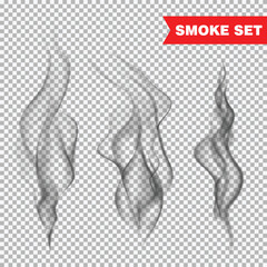 Realistic smoke collection isolated on transparent background. Vector illustration