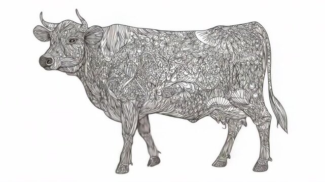 Intricate cow design with ornamental patterns