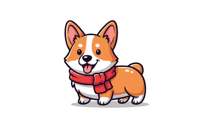 Cute corgi puppy wearing red scarf cartoon vector illustration