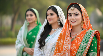 Republic Day, 26th January, Independence Day, 15th August, India, Indian Women wearing Saffron, White and Green Saree