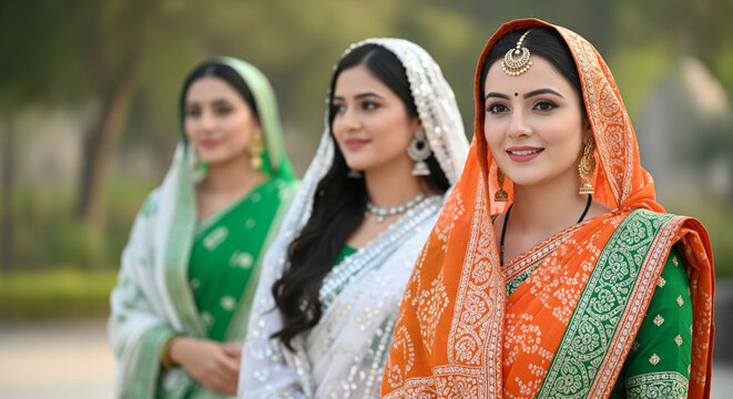 Republic Day, 26th January, Independence Day, 15th August, India, Indian Women wearing Saffron, White and Green Saree