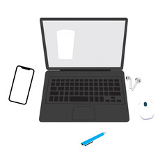 laptop with a pen and phone on the screen