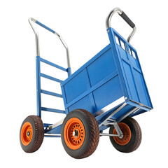 Blue Utility Cart for Logistics & Deliveries. Moving Dolly. on transparent background