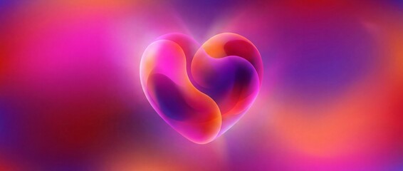 Valentine&rsquo;s Day abstract glowing heart background with vibrant gradient colors. Romantic love concept for celebration, emotion and modern holiday poster background. Panoramic bg