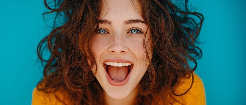 A young, joyful, open-mouthed woman