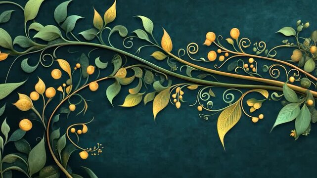 Ornate floral design in teal and gold