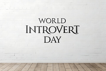 World Introvert Day text on white brick wall with wooden floor evoking simplicity, solitude, and quiet personal reflection generative ai