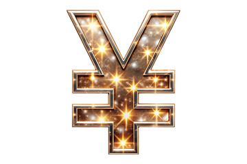 Glowing gold yen symbol with starburst effect on white isolated on a transparent background