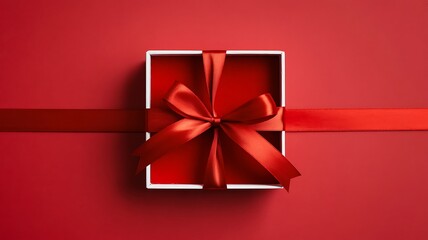 A gift box with a red bow on a red background