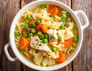 Hearty bowl of homemade chicken noodle soup with vegetables