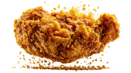 Golden Fried Chicken: A delectable, crispy fried chicken piece is isolated, capturing the perfect moment of culinary excellence and tantalizing flavor