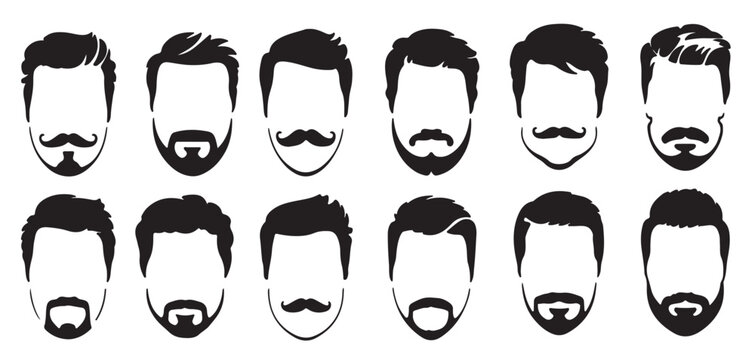  twelve black silhouette illustrations of mens hairstyles