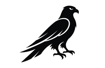 Obraz premium Black silhouette of a falcon perched on white background bird