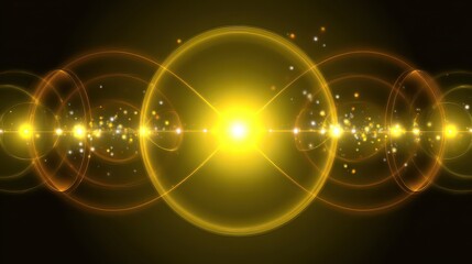 Glowing Yellow Orbs with Concentric Rings and Sparkles on Black Background