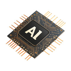 AI Microchip Processor Illustration Isolated on Transparent Background