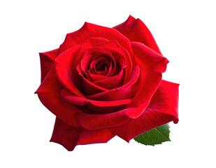 Single red rose isolated on transparent background, natural petals, soft shadow