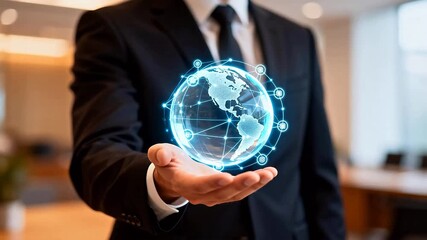 Businessman holding digital globe - Powered by Adobe