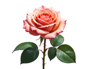 Single rose with green leaves isolated, no branding.