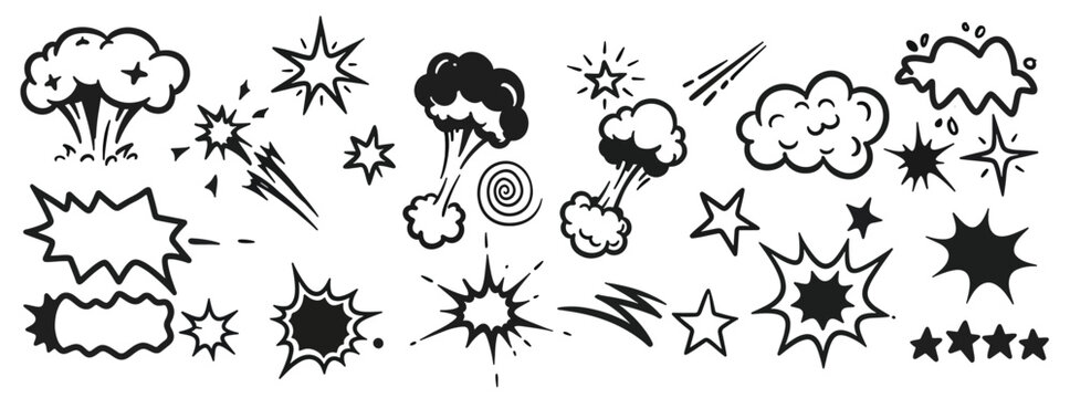 collection of handdrawn comic book style explosions stars