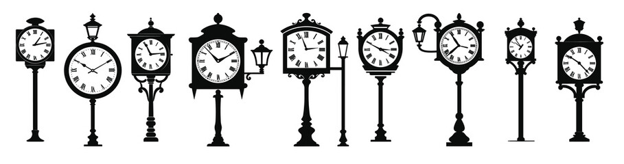 old street clock silhouette black vector bundle vintage  © Aoop