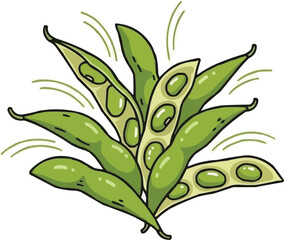 さやに入った新鮮な緑の枝豆のベクターイラスト、日本料理、ヘルシーなスナックのコンセプト、オーガニック植物ベースの食品デザイン