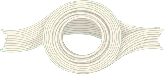 ボウルに流れる日本のうどんのミニマリストの抽象的な波線アート、ベクターイラスト、連続した麺のストランド、日本料理のアートワーク