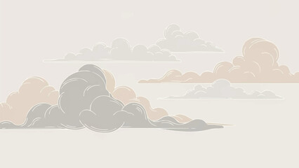 モダンな日本の雲のイラスト、柔らかなパステルカラーの空の要素、伝統的な雲のベクターアート、隔離された背景デザイン