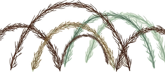 日本の正月飾り、伝統的なお祭りの植物のベクターイラスト、季節の休日のデザインの装飾的なアーチ型の松葉の枝