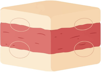 レイヤードフードキューブのイラスト、リアルな肉とケーキのテクスチャブロック、メニューデザイン用の四角いグルメ食材グラフィック、分離ベクターアート