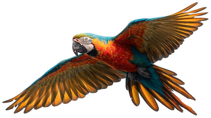 Fototapeta premium A colorful parrot is flying in the sky