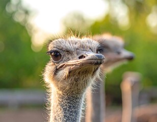 Close Two Ostriches Nature One