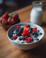 Healthy After School Snack Time With Fresh Berries and Oatmeal in a Relaxed Setting