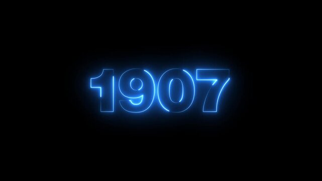 Abstract 1907 neon text animation ,For neon color Glowing neon number text background 4k video animation .