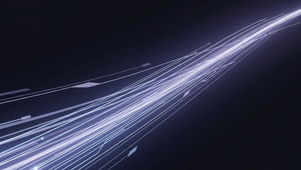 Dynamic diagonal beam of light with circuit-like elements and data packets depicting an information highway and high-speed data transfer