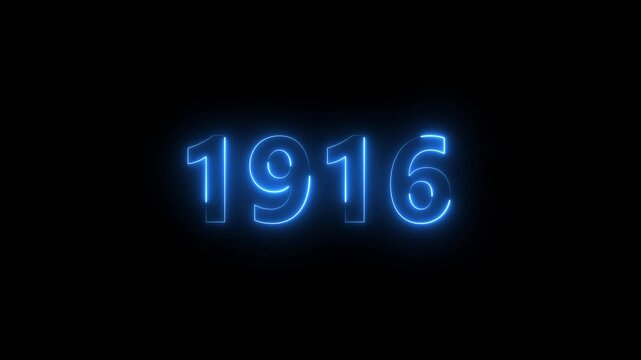 Abstract 1916 neon text animation ,For neon color Glowing neon number text background 4k video animation .