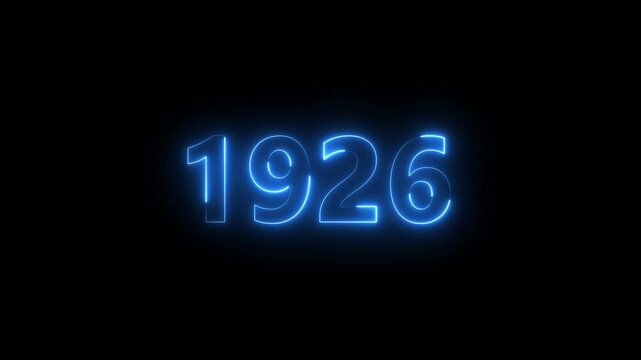 Abstract 1926 neon text animation ,For neon color Glowing neon number text background 4k video animation .