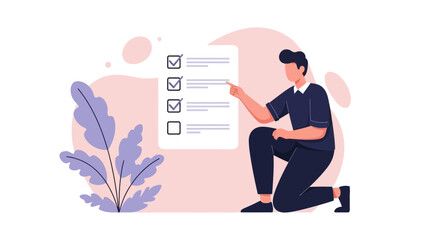 Modern Illustration of a Person Checking Off Tasks on a Digital Checklist