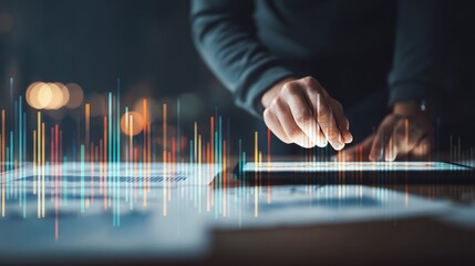 Abstract Data Analysis Concept in Market Intelligence with Hands on Digital Tablet