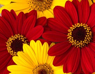 Close-up of vibrant red and yellow flowers blooming, detail shown
