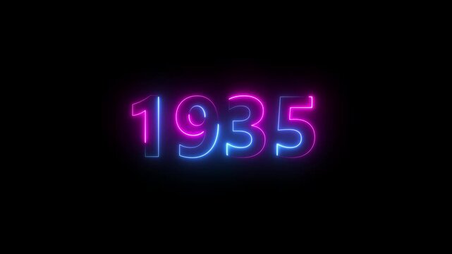 Abstract 1935 neon text animation ,For neon color Glowing neon number text background 4k video animation .