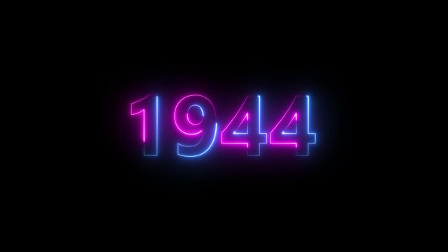 Abstract 1944 neon text animation ,For neon color Glowing neon number text background 4k video animation .