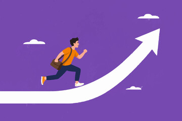 Fototapeta premium Man Running Upward Arrow Path