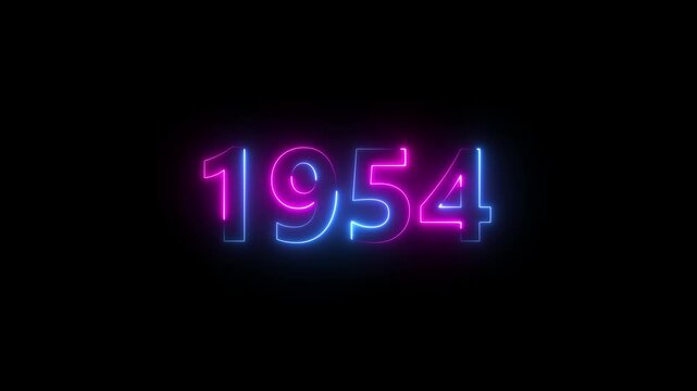 Abstract 1954 neon text animation ,For neon color Glowing neon number text background 4k video animation .
